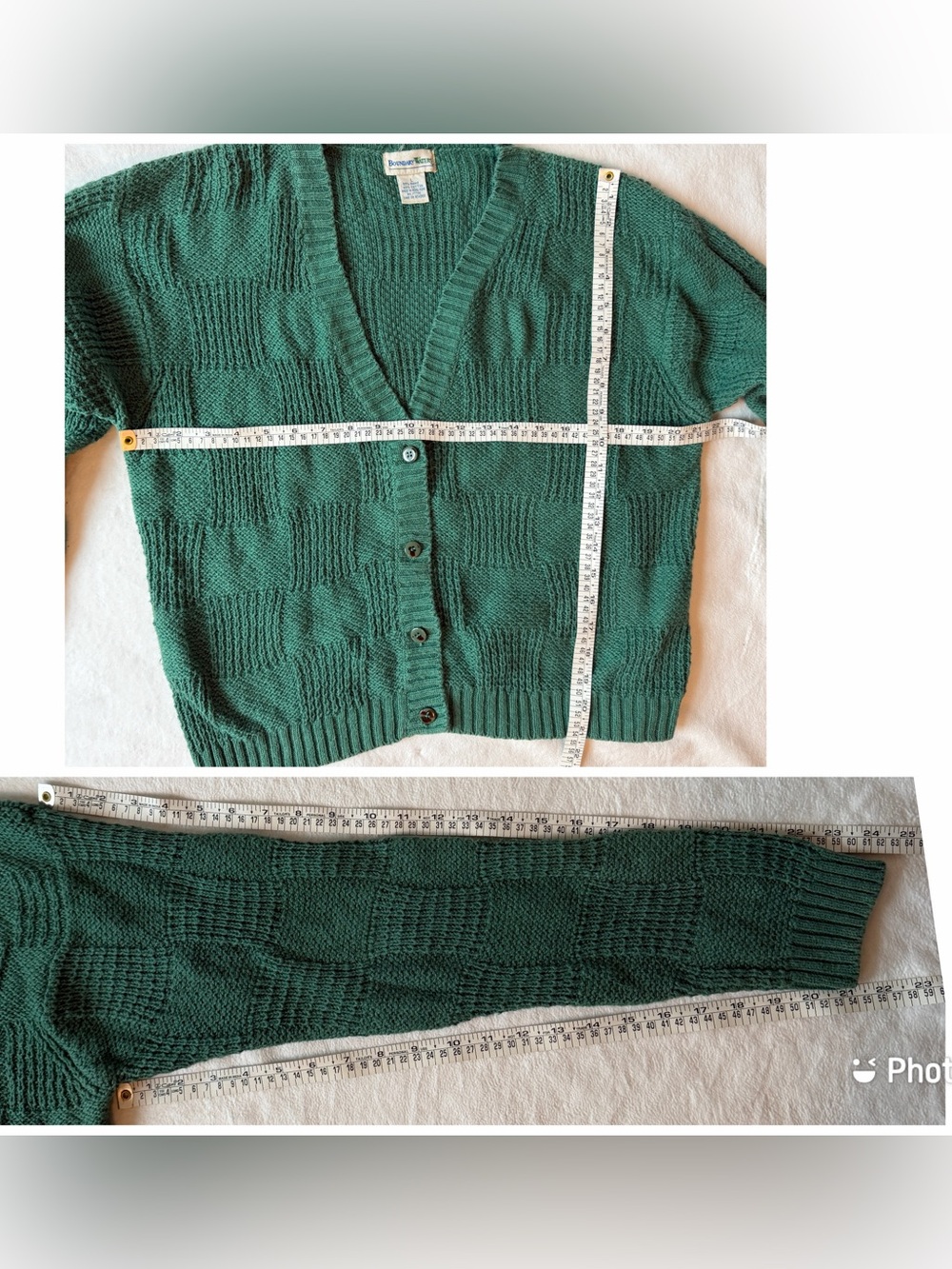 Boundary Waters Vintage Green Mixed Stitch Knit Cardigan Sweater Button Up Large - Picture 12 of 16